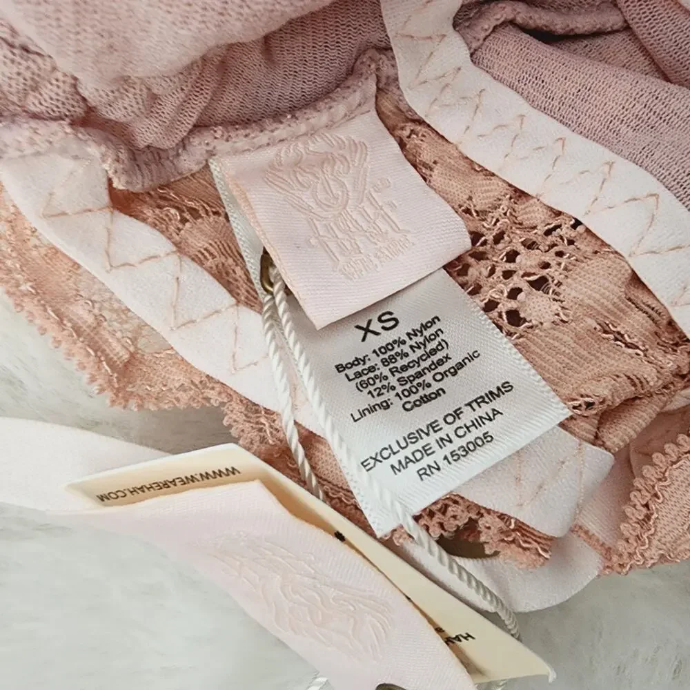 NWT We Are Hah x Free People Bust Out Lace Mesh Bodysuit Sheer Pink Floral XS